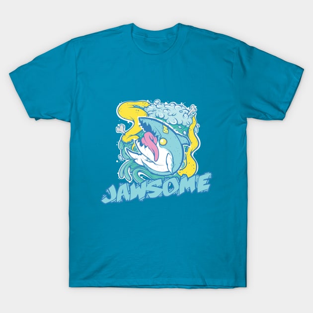 Jawsome High Tide Ocean Sea 80's Shark Lover Urban Streetwear T-Shirt by SWIFTYSPADE